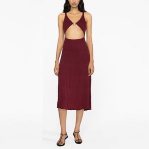 Thebe Magugu Wine Red Rib-Knit Cut-Out Midi Dress - XS - NWT